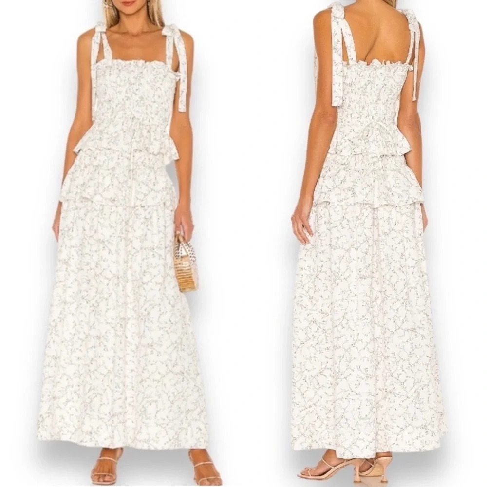 House of Harlow Smocked Ruffle Dress Linen/rayon Sz Large Cottagecore
